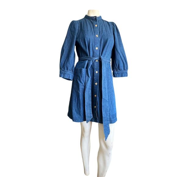Denim Dress, Belted Dress, short sleeve - Picture 4 of 4